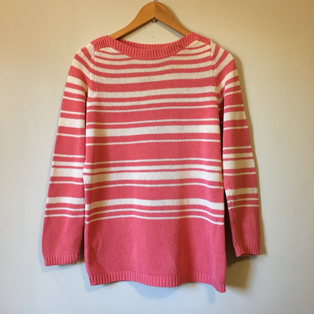 Joe Fresh Women's Pink White Striped Cotton Knit Sweater